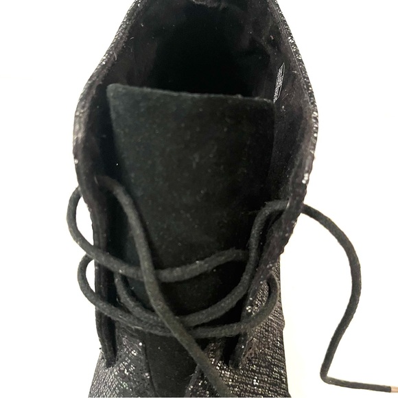 TOMS Desert Wedge Suede Heel Booties Black Shimmer Lace Up Ankle Boots Size 12 - Picture 7 of 13